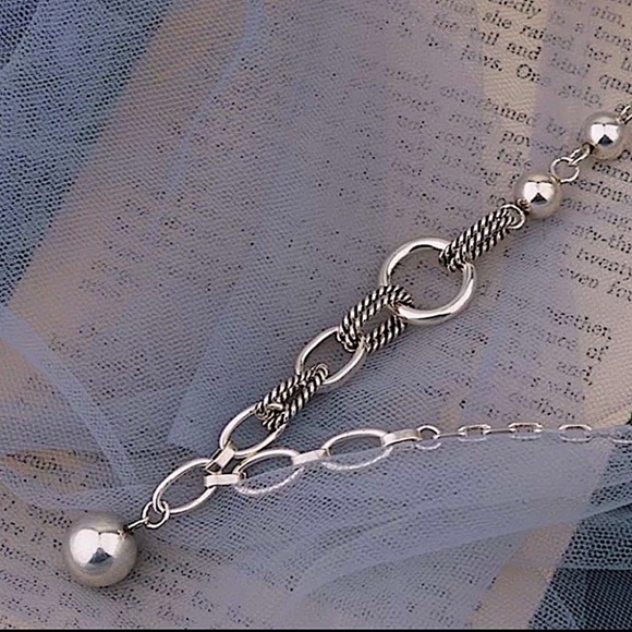 Ball Drop Sterling Silver Chain Link Necklace - Picture 1 of 5
